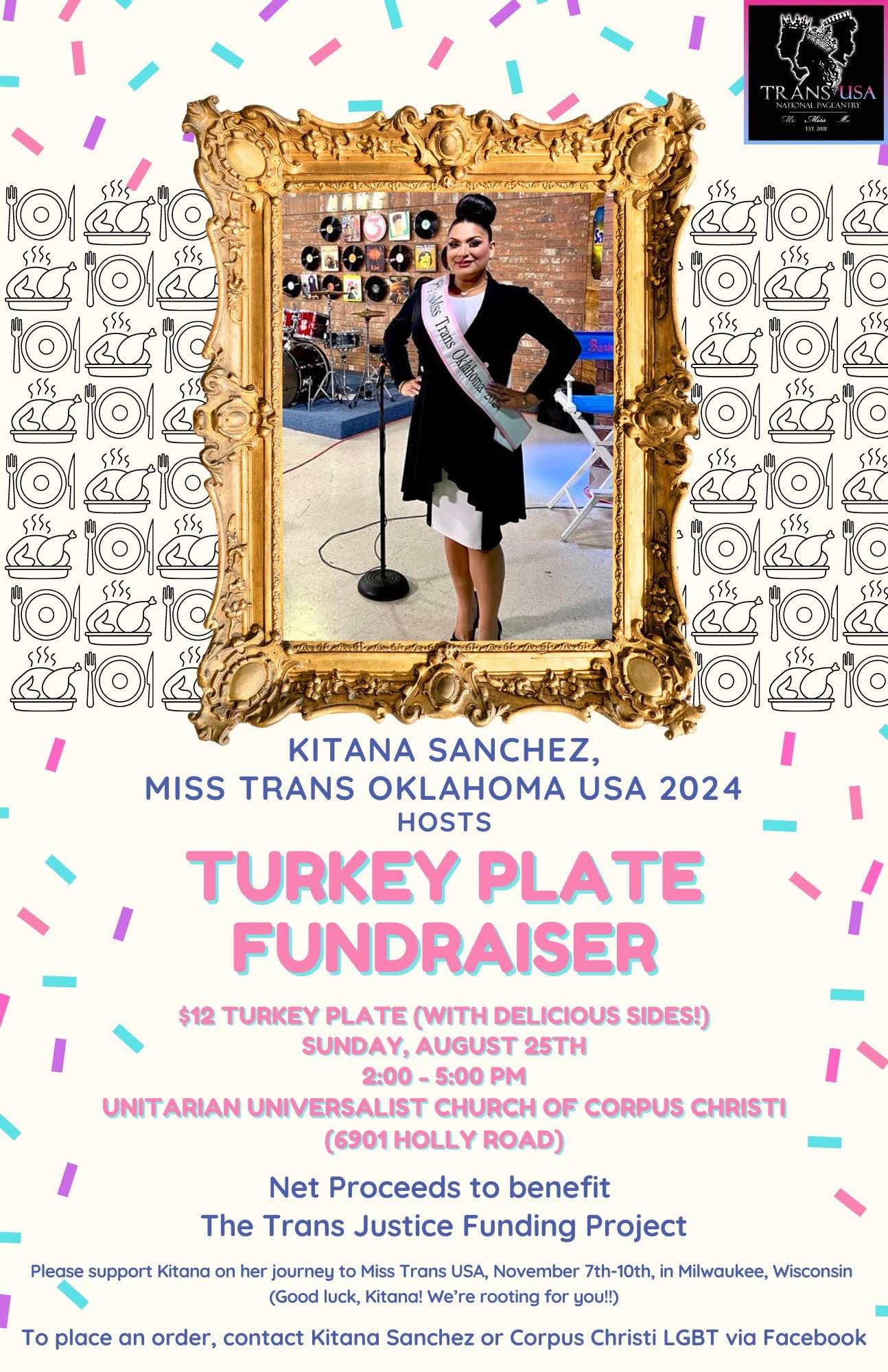 Turkey Plate Fundraiser Hosted by Miss Trans Oklahoma USA 2024, Kitana Sanchez