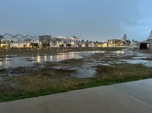 The Great Lawn at Water's Edge Park after overnight rain